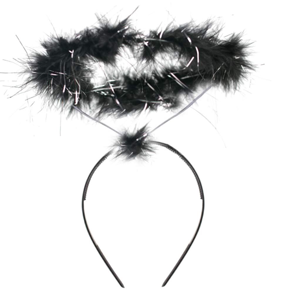 Koogel Black Angel Fairy Wings with Halo, Dark Angel Halloween Fancy Dress Costume for Kids Girls Halloween Cosplay Party