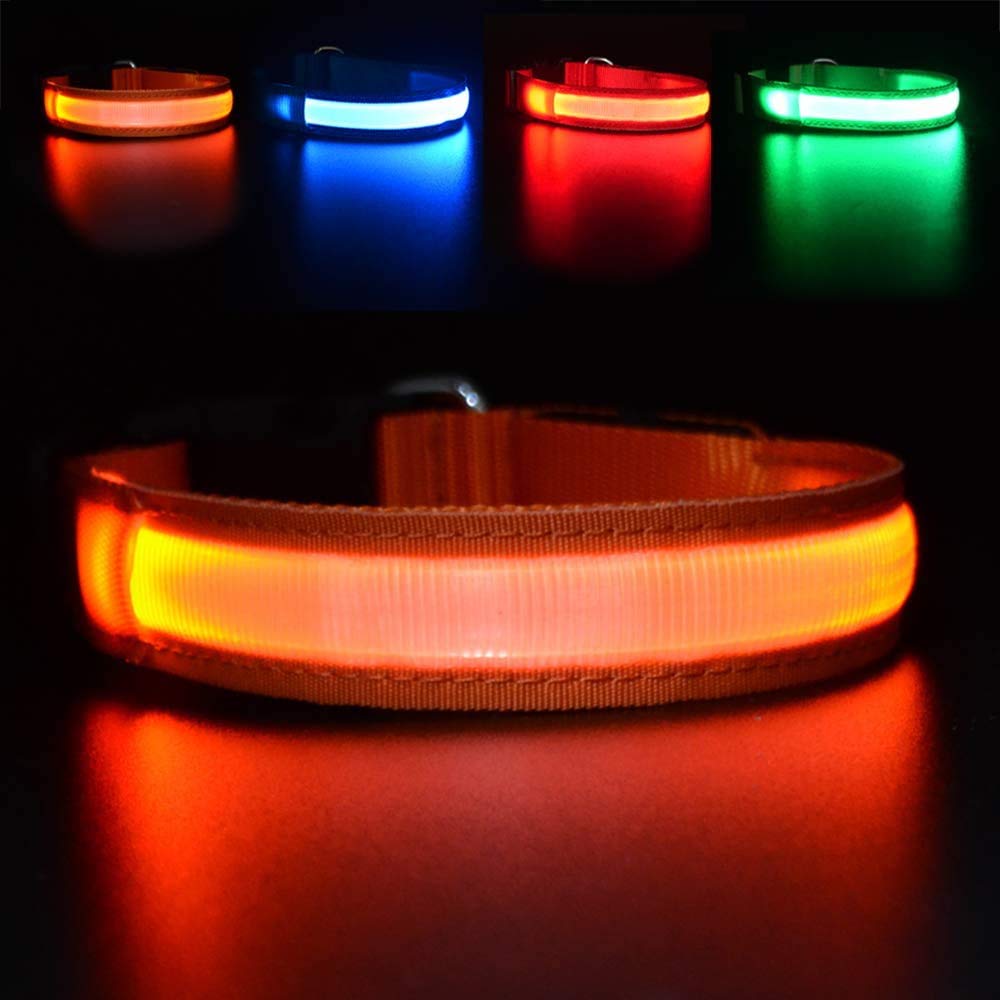 MASBRILL Light Up Dog Collar, LED Dog Collar Lights for the Dark, Rechargeable and Waterproof Flashing Dog Collars with 3 Glowing Modes, Adjustable Pet Collar for Small/Medium/Large Dog(Orange M)