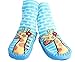 Baby Toddlers Kids Indoor Slippers Shoes Socks Moccasins NON SKID BLUE STRIPED GIRAFFE (1.5-2.5 YRS)