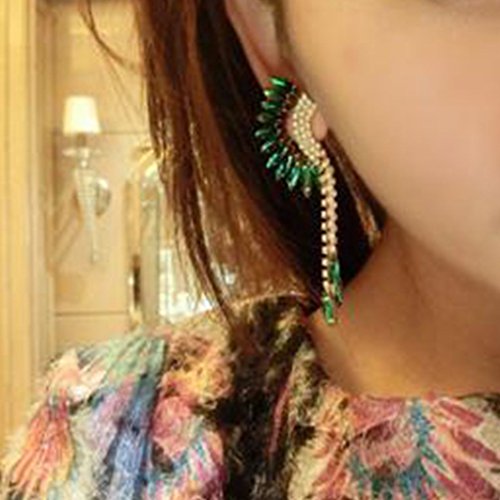 Xuanhemen 1 Pair Women Wing Tassel Rhinestone Earrings Elegant Girl Long Drop Ear Rings Lady Jewelry for Wedding Party - Thumbnail 4