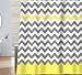 Sunlit Zigzag Yellow and Gray White Chevron Shower Curtain. Geometric Print Pattern Lines and Contemporary Stripes Modern Design Prined Fabric Bathroom Decor. Light Grey Lemon Color Block Hem