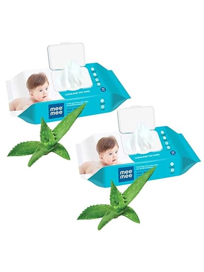 Mee Mee Caring Baby Wet Wipes with Lid (Aloe Vera,72 pcs) (Pack of 2)