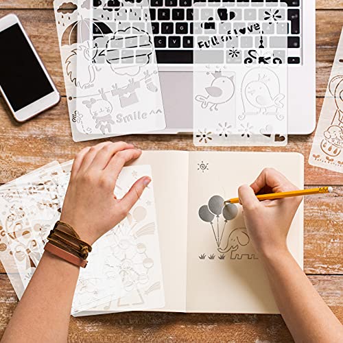 Koogel 15 PCS Notebook Stencil, 5 x 8 Inch Journal Stencil Planner Stencil Drawing Template for Diary Graffiti Dotted Journals Stickers DIY Drawing