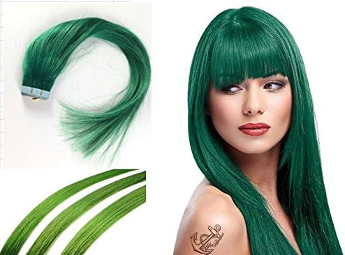 Silmei 24" Tape In Human Hair Extensions Silky Straight Skin Weft Human Remy Hair (dark green)