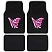 BDK Pink Butterfly Design Carpet Car Floor Mats for Auto Van Truck SUV-4 Pieces Front & Rear Full Set with Rubber Backing-Universal Fit