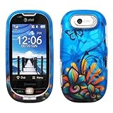 Blue Butterfly Green Orange Pink Daisy Flower Rubberized Snap on Hard Cover Protector Faceplate Cell Phone Case for AT&T Pantech Ease P2020 + Premium LCD Screen Guard Film