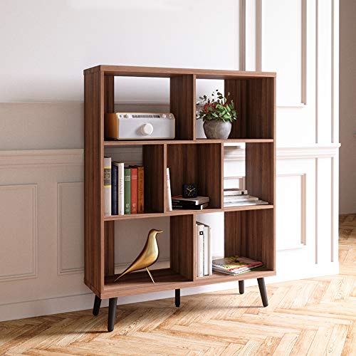 Bestier Mid Century Bookshelf Modern Bookcase 7 cube storage organizer