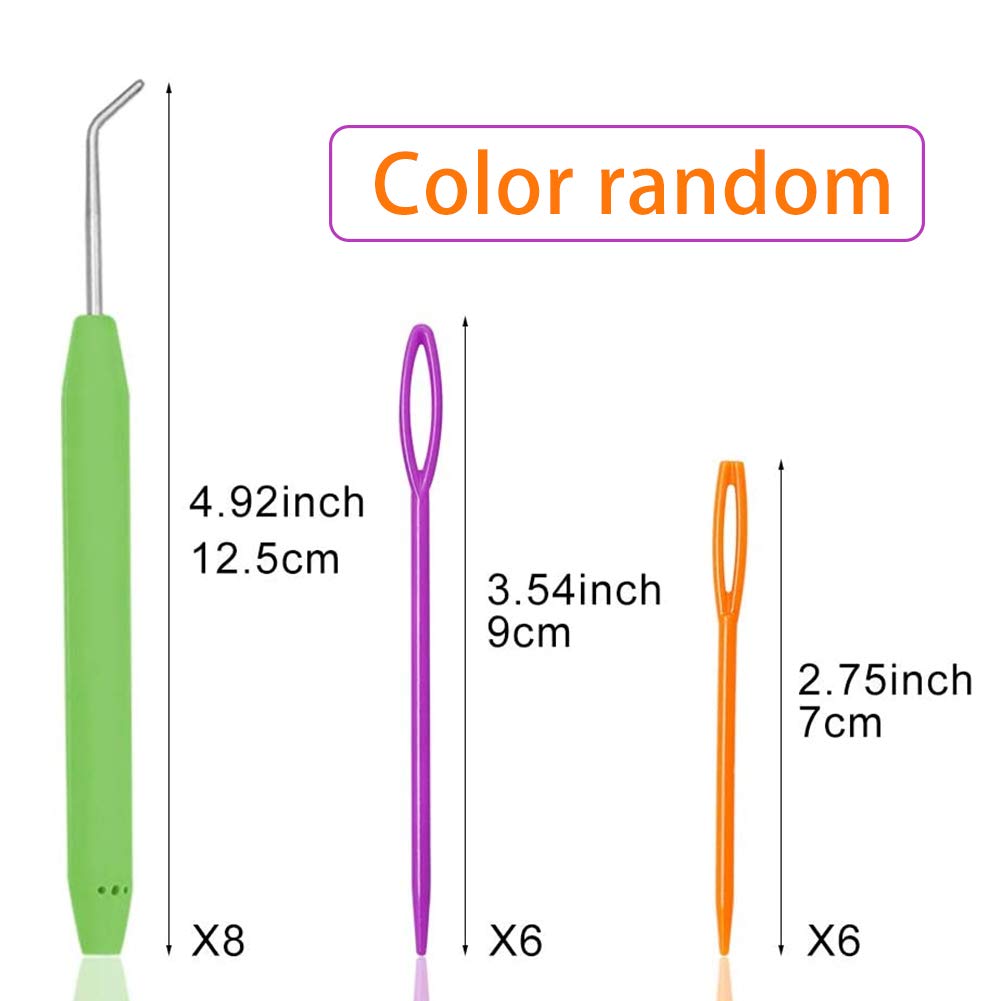 WONVOC Loom Knit Hook Set, Crochet Needle Hook Kit, 8 Pcs Green Knitting Loom Hooks with 12 Pcs Colorful Plastic Sewing Needles for Knitting Looms & Boards