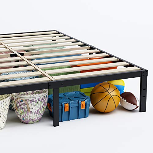 ZIYOO 16 Inch Heavy Duty Metal Bed Frame Wooden Slats,Strengthen Bed Mattress Foundation Quiet