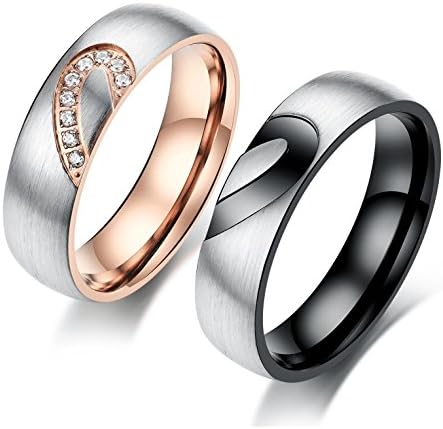 Aegean Jewelry Titanium Stainless Steel Cubic Zirconia Wedding Band Set Engagement Promise Anniversary Couple Ring