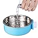 DeaLott Crate Dog Bowl, Removable Stainless Steel Coop Cup Hanging Pet Cage Bowl Large Water Food Feeder for Dogs Cats Rabbits,Birds-Blue
