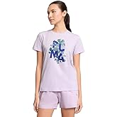 PUMA Womens Botanical Graphic Crew Neck Short Sleeve Casual Tops Casual - Purple