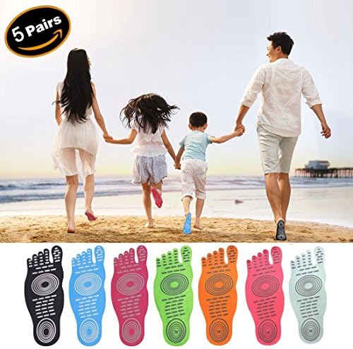 Jusinhel Beach Foot Pads for Barefoot Invisible Shoes Sticker Flexible Feet Protect Heatproof/Waterproof/Slideproof for Yoga Beach Swimming Surfing Summer Activities 5 Pairs - Black - L