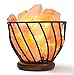 HemingWeigh Hand Carved Natural Himalayan Salt Rocks in Metal Basket on Wooden Base with Electric Wire & Bulb UL/CE Certified
