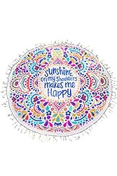 See EVALESS Sunshine Happy Round Tassel Fringing Beach Towel Shawl Cover Up Blanket Details