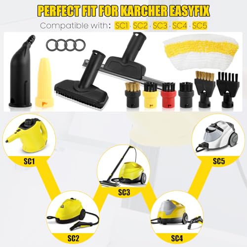 Kärcher EasyFix SC1 SC2 SC3 SC4 SC5 Steam Cleaner Accessories Kit with Nozzles, Brushes, Squeegee & Microfibre Cloths – Floor Cleaner, Waves, Tiles