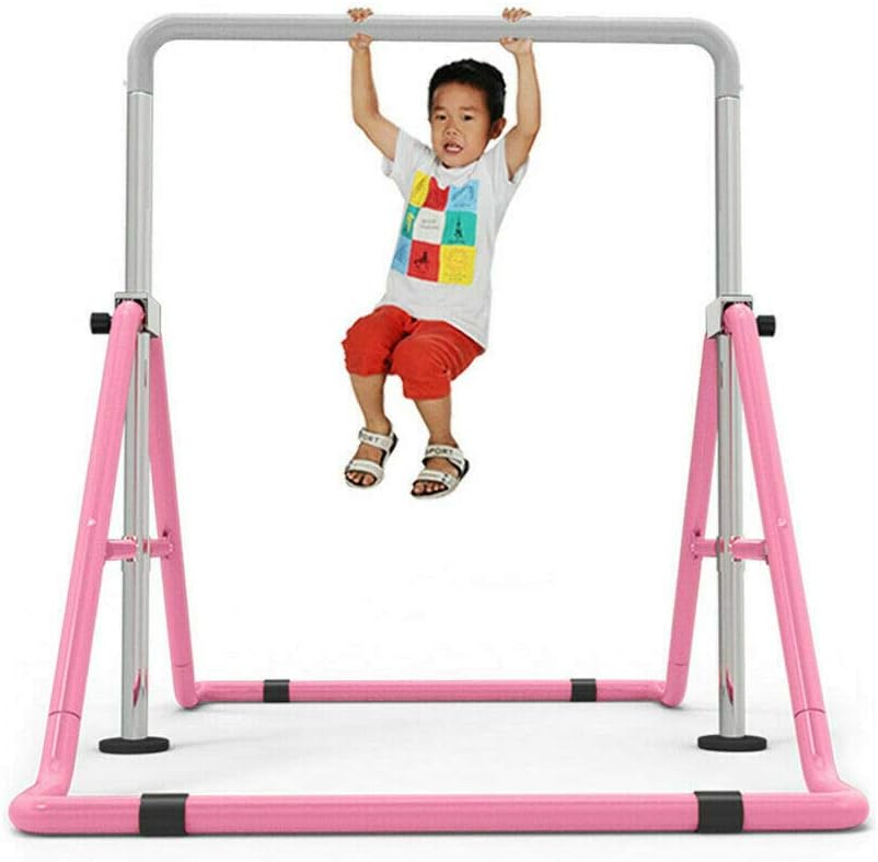 Gymnastics Bars 85-129.5cm Height Adjustable Gymnastic Horizontal Training Bar Stable Junior Children's Training Equipment High Bars Climbing Tower Double Lock & Triangle Supports Kip Bar for Kids