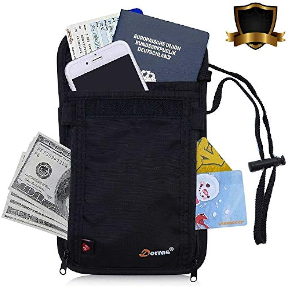 RFID Blocking Hidden Passport Holder Travel Neck Wallet Pouch