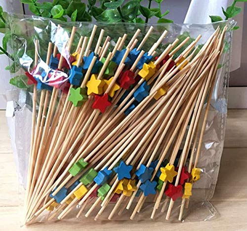 AILEXI Cocktail Sticks 100 Counts Wooden Toothpicks Party Supplies Frill Finger Food Fruits Sandwich Nibbles - Multicolor Stars