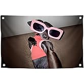 3x5 Feet Funny Flag with Small Dog in Rose Coloured Glasses Taking Selfie with Four Brass Grommets - Single Sided Meme Flag for College Dorm - Polyester Wonderful Tapestry for Bedroom Banner