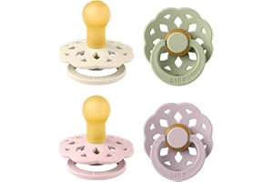 BIBS Boheme Soother 4-Pack | BPA Free Dummy Pacifier | Round Nipple | Natural Rubber Latex | Made in Denmark| Size 0-6 Months | Dusky Lilac Mix