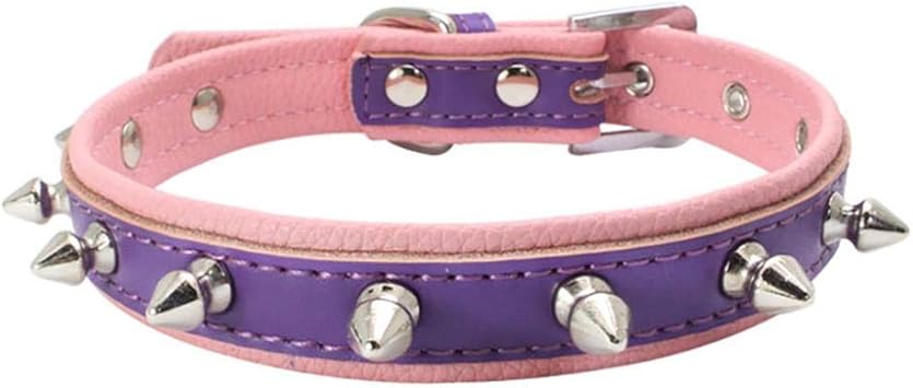 Amazon Desspo シャープスパイクスタッドレザー襟大犬のペットピットブルマスチフ耐久性のある首輪 かわいいネックストラップソリッド犬の猫ネックレスの供給 パープル M Desspo 首輪 ネックレス ペンダント 通販