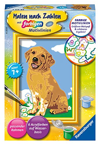 Ravensburger CreArt 28511 - Kleiner Golden Retriever - Malen nach Zahlen Hund für Kinder ab 7 Jahre - Ostergeschenke Kinder 7 Jahre