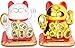 Set of 2 Small White & Gold Happy Beckoning Fortune Happy Cats Maneki Neko Solar Toy Home Decor Business Part Gift ~WPYST
