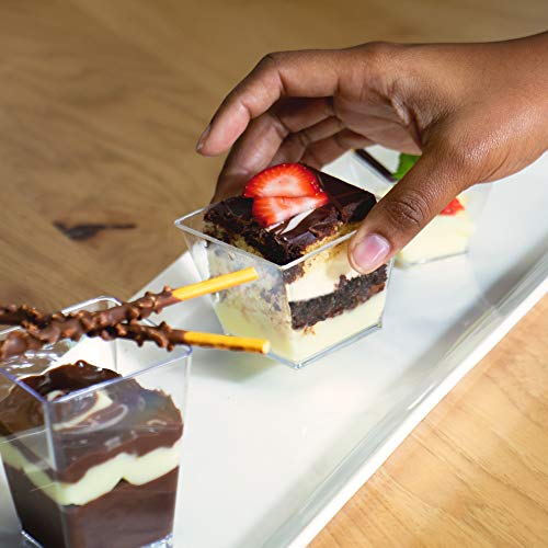 3oz. Mini Dessert Cups, 100-pack - Clear Plastic Square Cups - Small Disposable Shooters for Tasting Parfait, Fruit, Cake, Ice Cream, Sauces, Jelly Shots & Appetizers, Parties, Catering & Restaurants