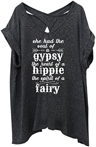 Women Cross Back Flowy Loose T Shirt Tee