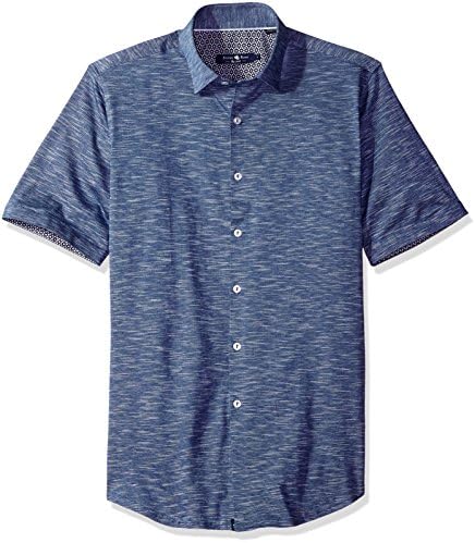 Stone Rose Men's Light Flame Knit Short Sleeve Button Down Shirt, Navy, X-Large