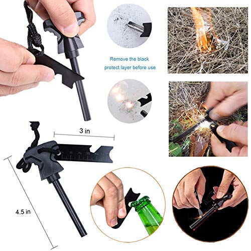 XUANLAN Emergency Survival Kit 15 in 1, Outdoor Survival Gear Tool with Survival Bracelet, Fire Starter, Whistle, Wood Cutter, Water Bottle Clip, Tactical Pen (Black)