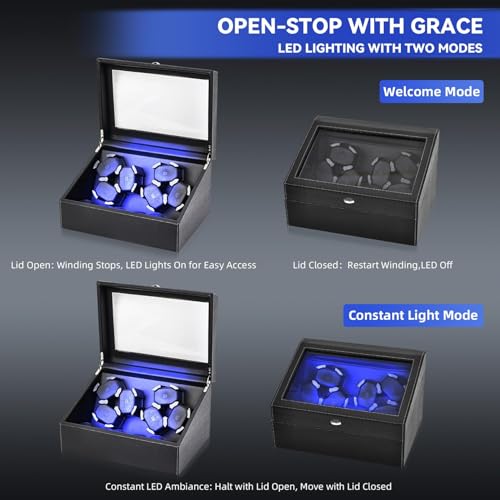 Watch Winder for Automatic Watches, Hightall Luxury Automatic Watch Case Box with Whisper-Quiet Motor, Anti-Scratch Memory Foam, Black 35 * 24 * 21Cm