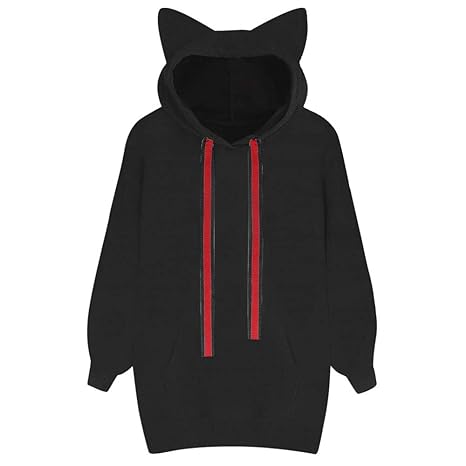 Subfamily Kapuzenpullover Damen Einfacher Stil Frauen Katze Lange Hülsen Hoodie Sweatshirt mit Kapuze Pullover Oberseiten Blu