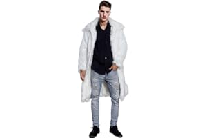 UMREN Mens Faux Fur Coat Long Black Jacket Warm Furry Overcoat Outwear