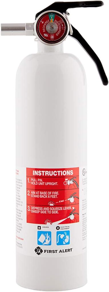 First Alert Fire Extinguisher | Recreation Vehicle and Marine Fire Extinguisher, White, Rechargeable, REC5 - - 