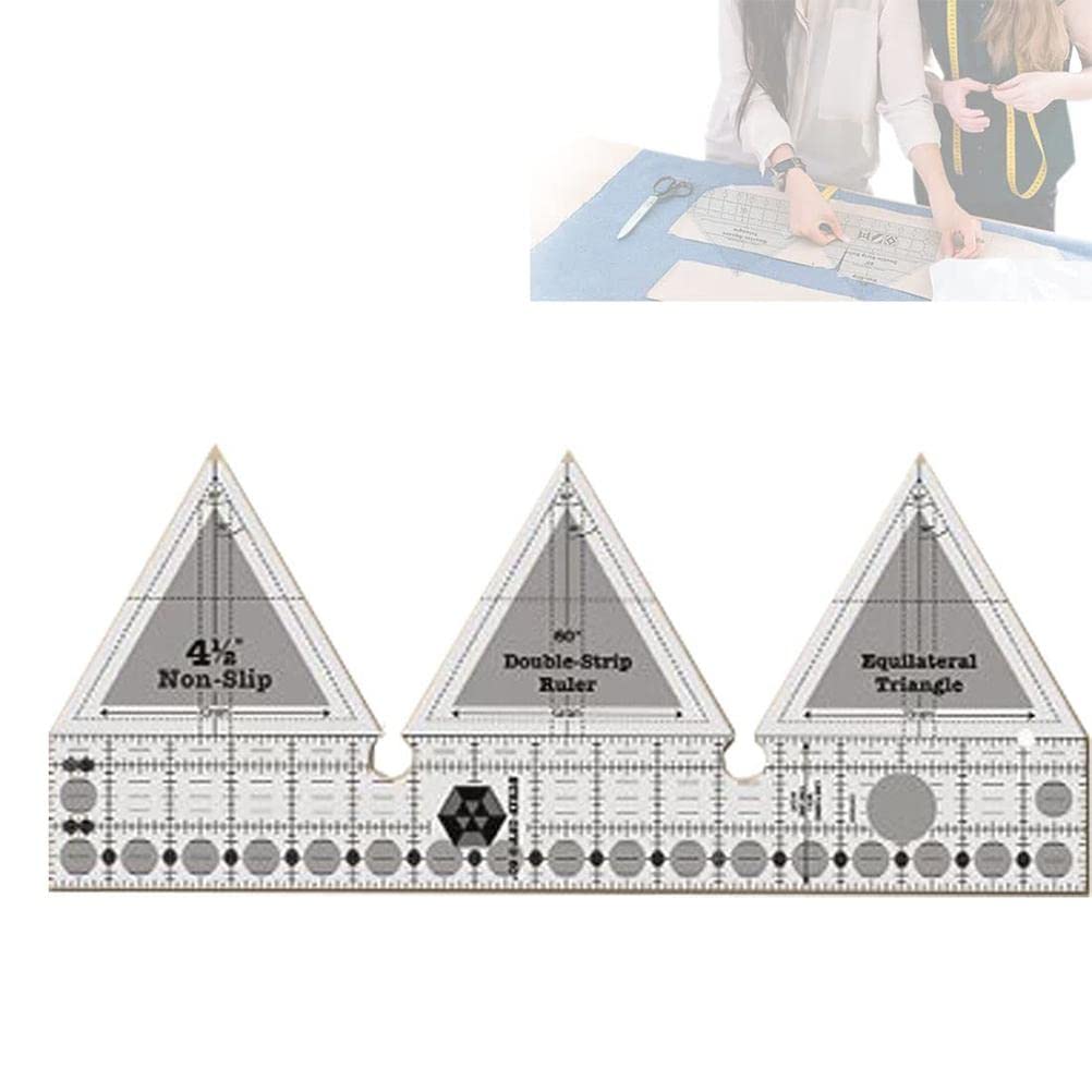 WBTY 45/60/90 Degree Double Strip Ruler, Double Strip Quilting Ruler, Creative Ruler Grids, Quilt Rulers, Non Slip Quarter Triangle Cutting Guide for Sewing(6 Inch-60 Degree)