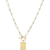 PZKQSAC Paperclip Cross Pendant Necklace for Women Gold Toggle Clasp Rectangle Necklace Silver Paperclip Cross Chain Necklace Sparkly Faith Statement Charm Necklace Costume Prom Jewelry Accessories