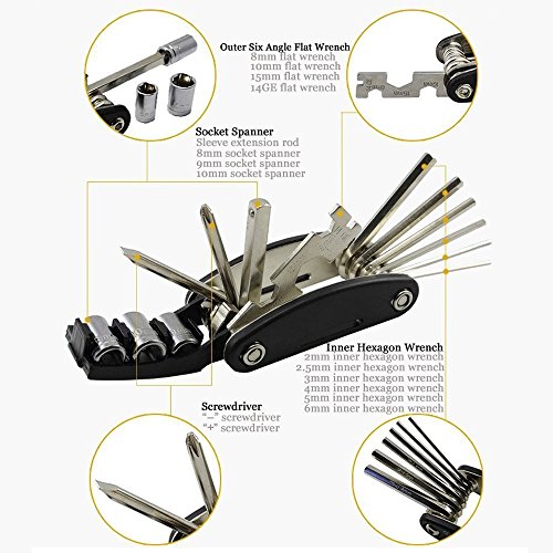 Bike Bicycle Repair Tool Kit - DAWAY B32 Cycling Multifunctional Mechanic Fix Tools Set Bag, 16 in 1 Multifunction Tool, Tire Levers, Self Adhesive Tyre Tube Patch Include - Image 3