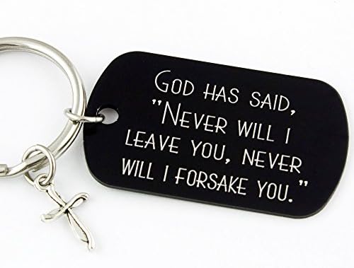 Never Will I Leave You, Never Will I Forsake You | Hebrews 13:5 | Engraved Bible Verse Keychain