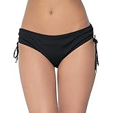Calvin Klein Women's Side Shirred Bikini Swimsuit Bottom, Black Solid, Small