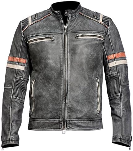 MPASSIONS Cafe Racer Retro Vintage Black Distressed Motorcycle Leather Jacket