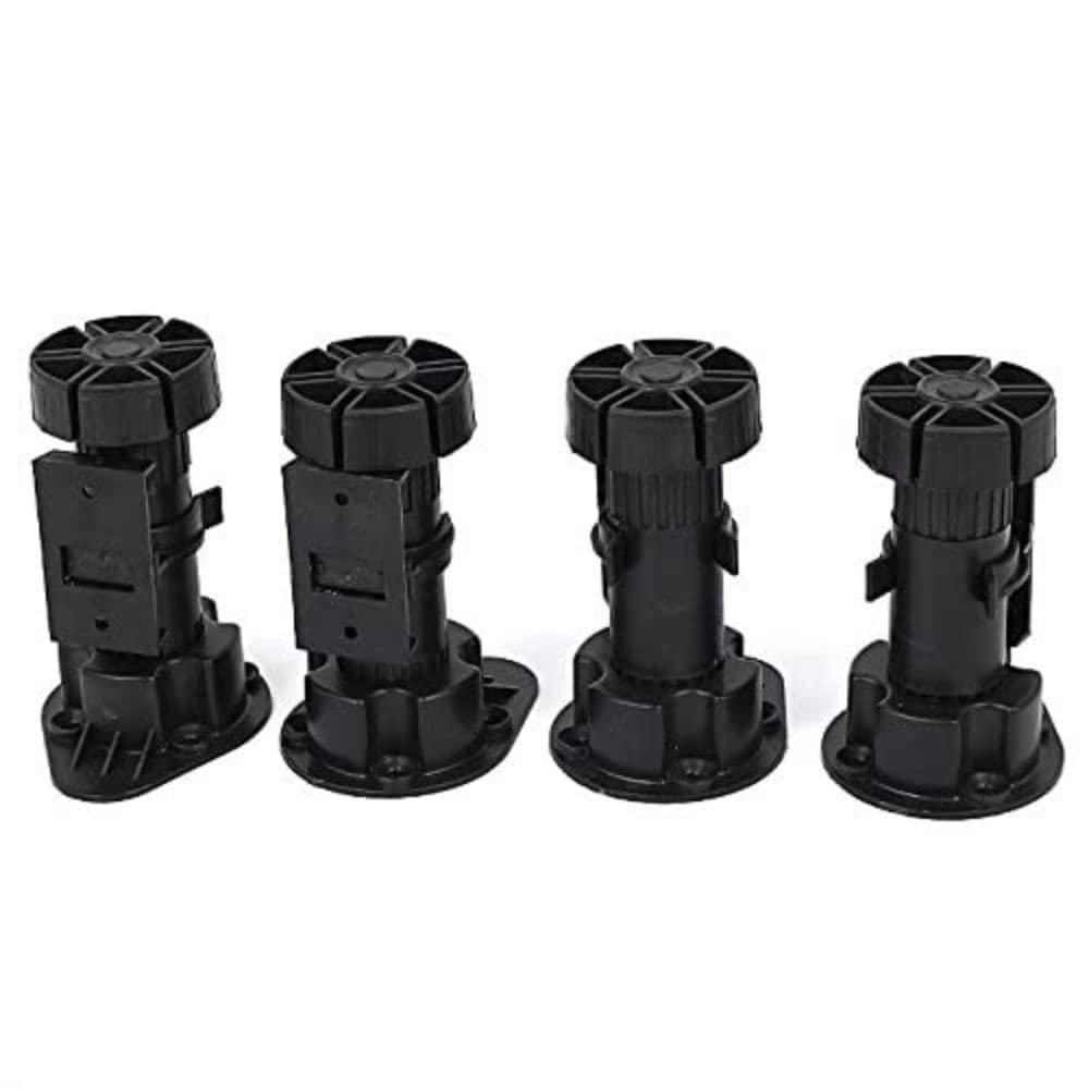 Merriway BH04375 (4 Pcs) Height Adjustable Cabinet Leg Set, Black Plastic - Pack of 4 Pieces, 14-19cm