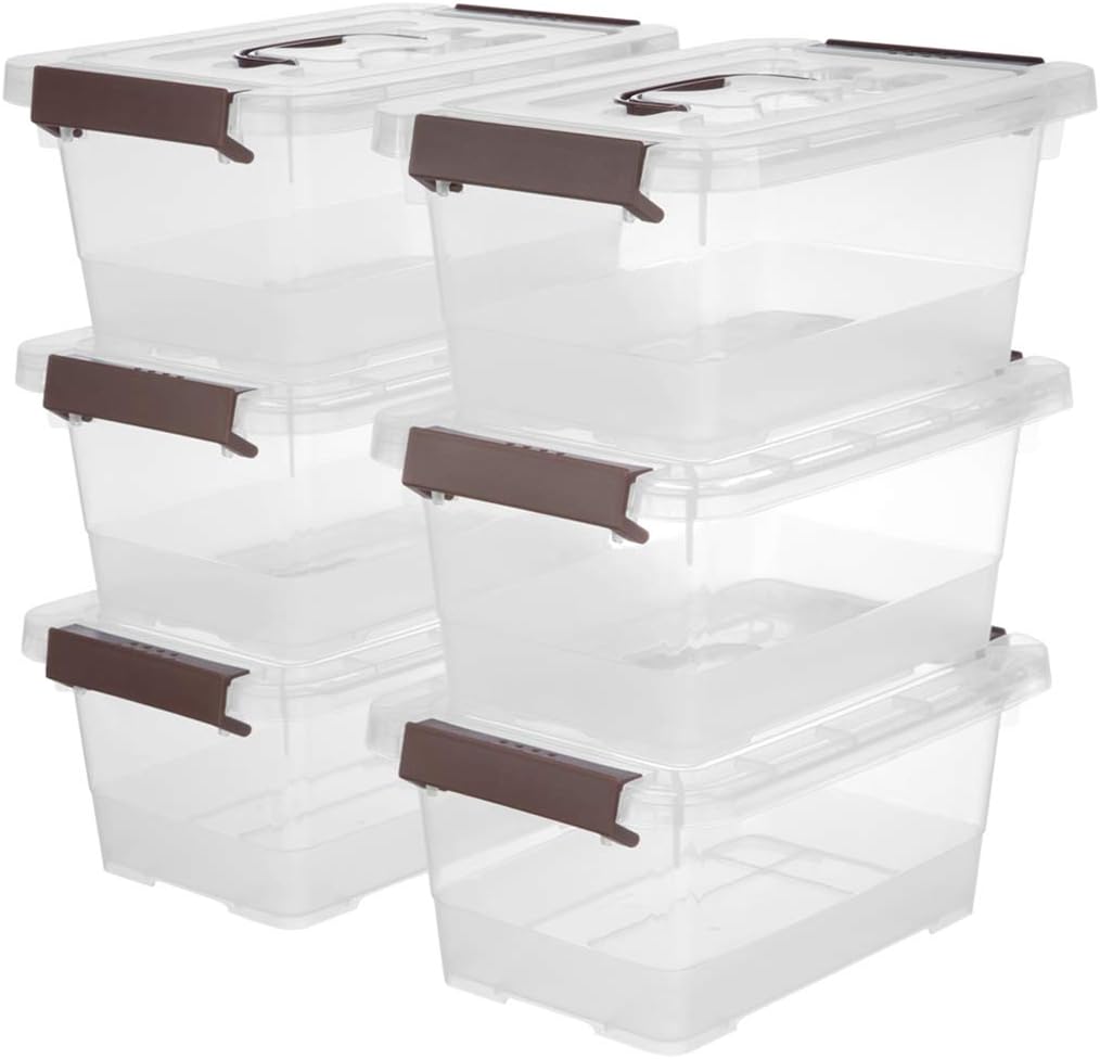 WYT Clear Storage Latch Box, 6 Pack Storage Organizer Bins with Latching Handle and