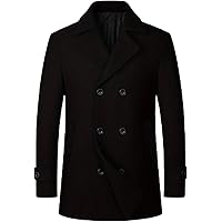 ThCreasa Mens Classic Double Breasted Pea Coat Wool Blend Quilted