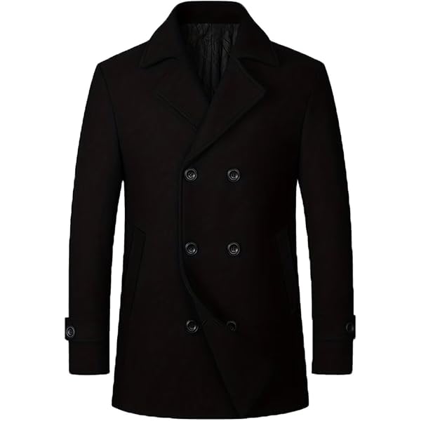 ThCreasa Mens Classic Double Breasted Pea Coat Wool Blend Quilted