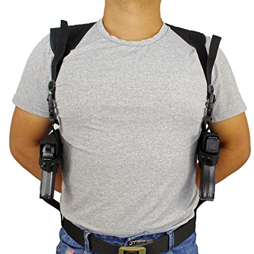 Depring Tactical Double Draw Shoulder Holster Concealed Every Day Carry Dual Pistol Holster Fully Adjustable Under Arm Horizontal Handgun Carrier fits Most Handguns