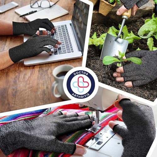 Doctor Developed Compression Gloves for Women and Men/Open-Finger Arthritis Gloves/Typing Gloves/Hand Compression Gloves for Arthritis & Carpal Tunnel, With Doctor Handbook (Grey, S)