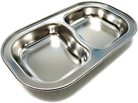 New Small 2 Divided Stainless Steel Rectangular Food Tray Kids Snack Tray Silver