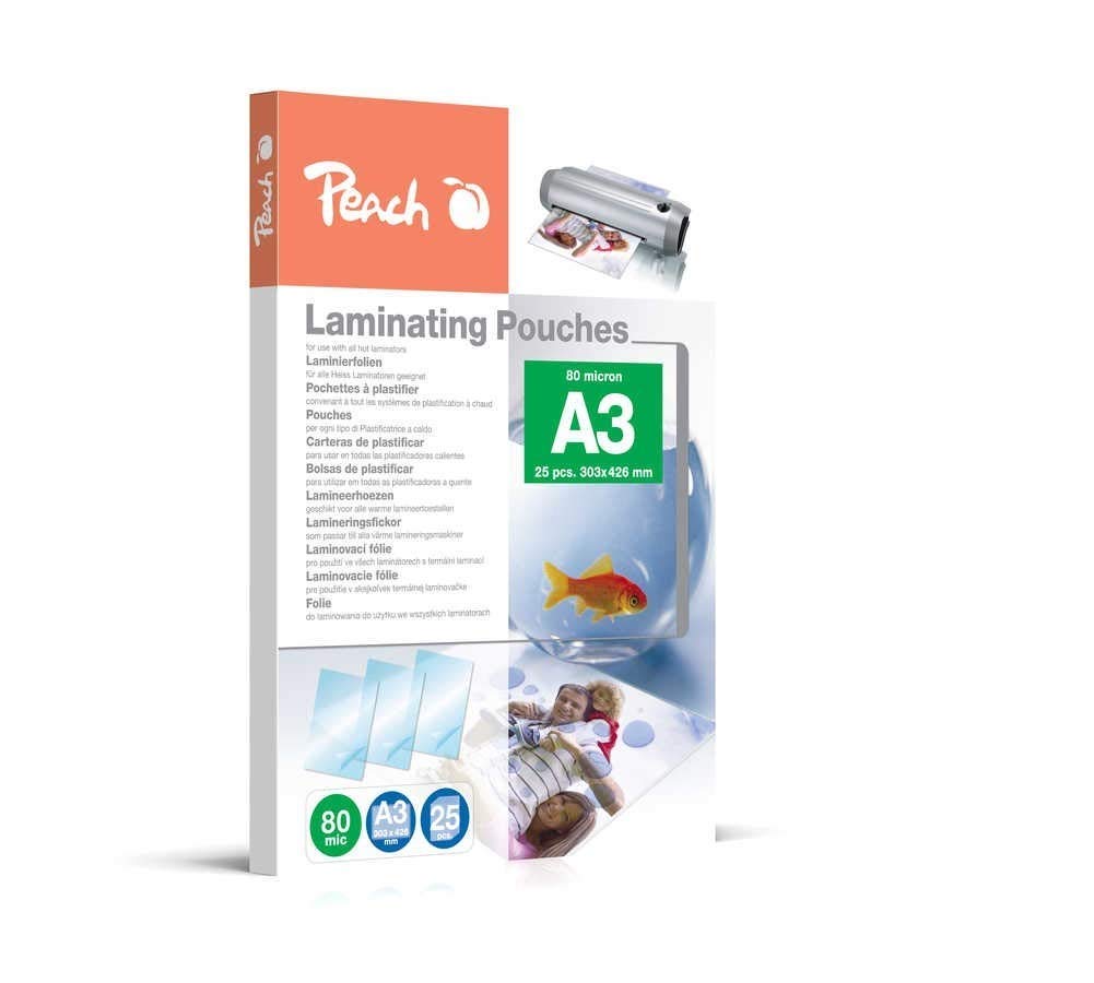 Peach Laminating Pouches A3, 80 mic, Glossy, PPR080-01, Set of 25